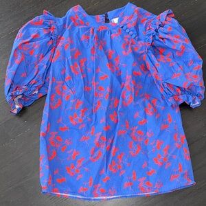 Blue and Red Floral Blouse